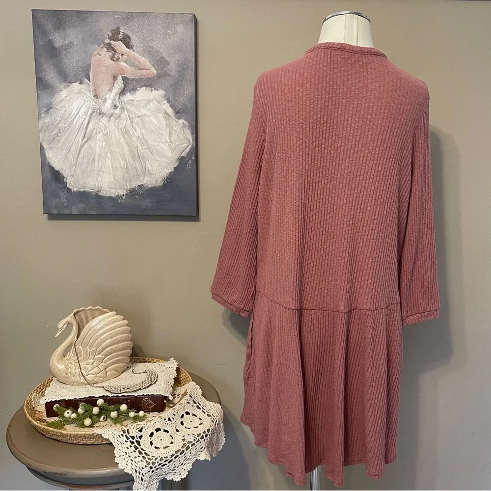 Free People Beach Dusty Rose Blossom Cotton Ribbed Knit Dress Oversized